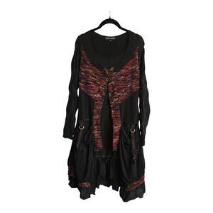 Paolo Tricut Dress Size S Black Layered Long Sleeve Ruffles Lagenlook BOHO Artsy